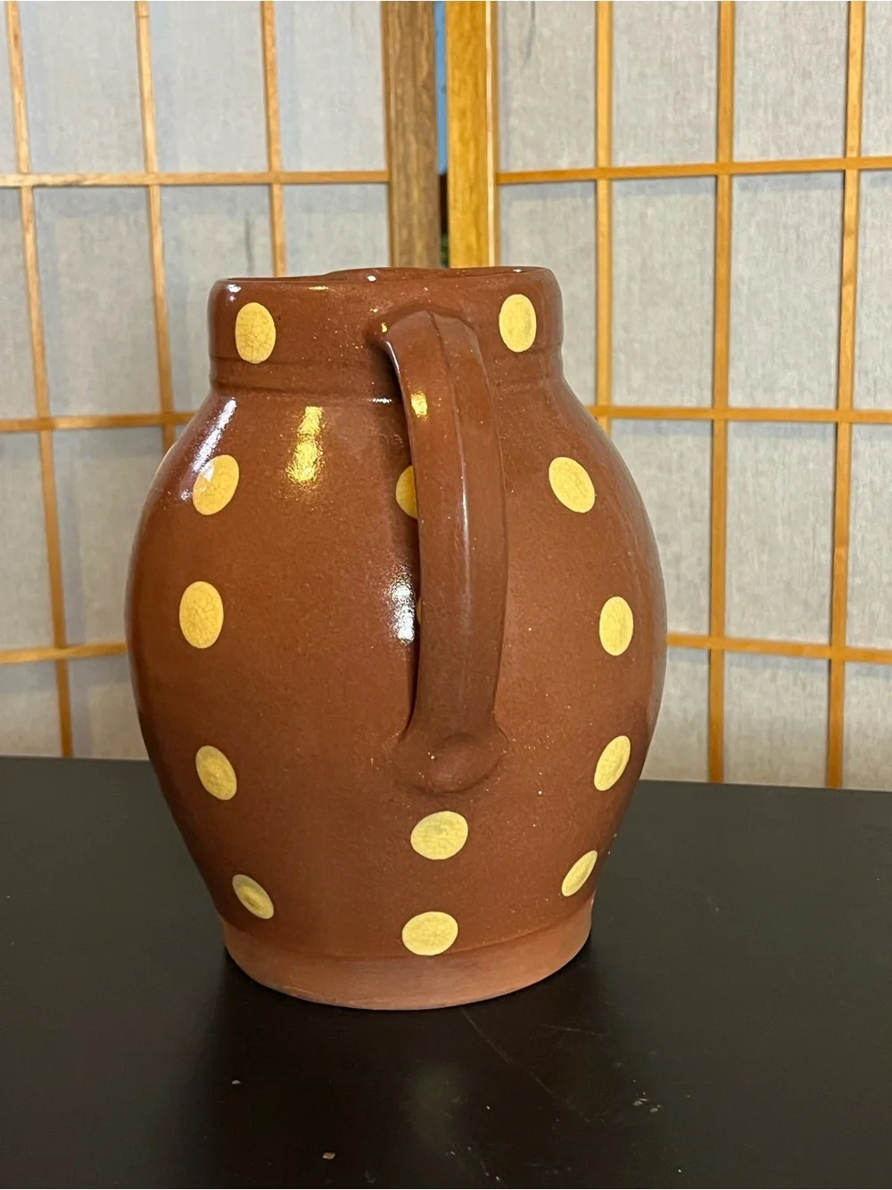 Vintage 2003 redware ceramic polka dot pitcher vase Wisconsin Pottery 8" - Picture 4 of 8